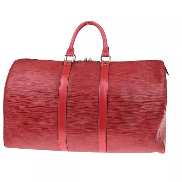 LOUIS VUITTON LV Logo Keepall 45 Travel Hand Bag Epi Leather Red - Picture 1 of 16